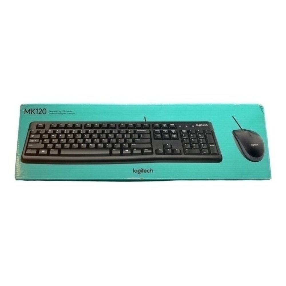 Logitech MK120 Wired Keyboard Mouse Combo QWERTY Gaming Set Black New